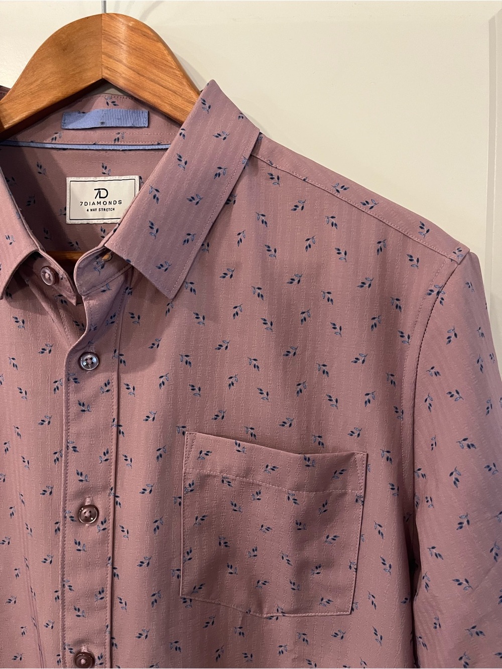 7 Diamonds Dusty Mauve Button-Up Shirt with Navy Leaf Print